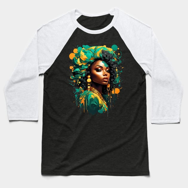 Black Woman HipHop modern tribal splash art design Baseball T-Shirt by Neon City Bazaar